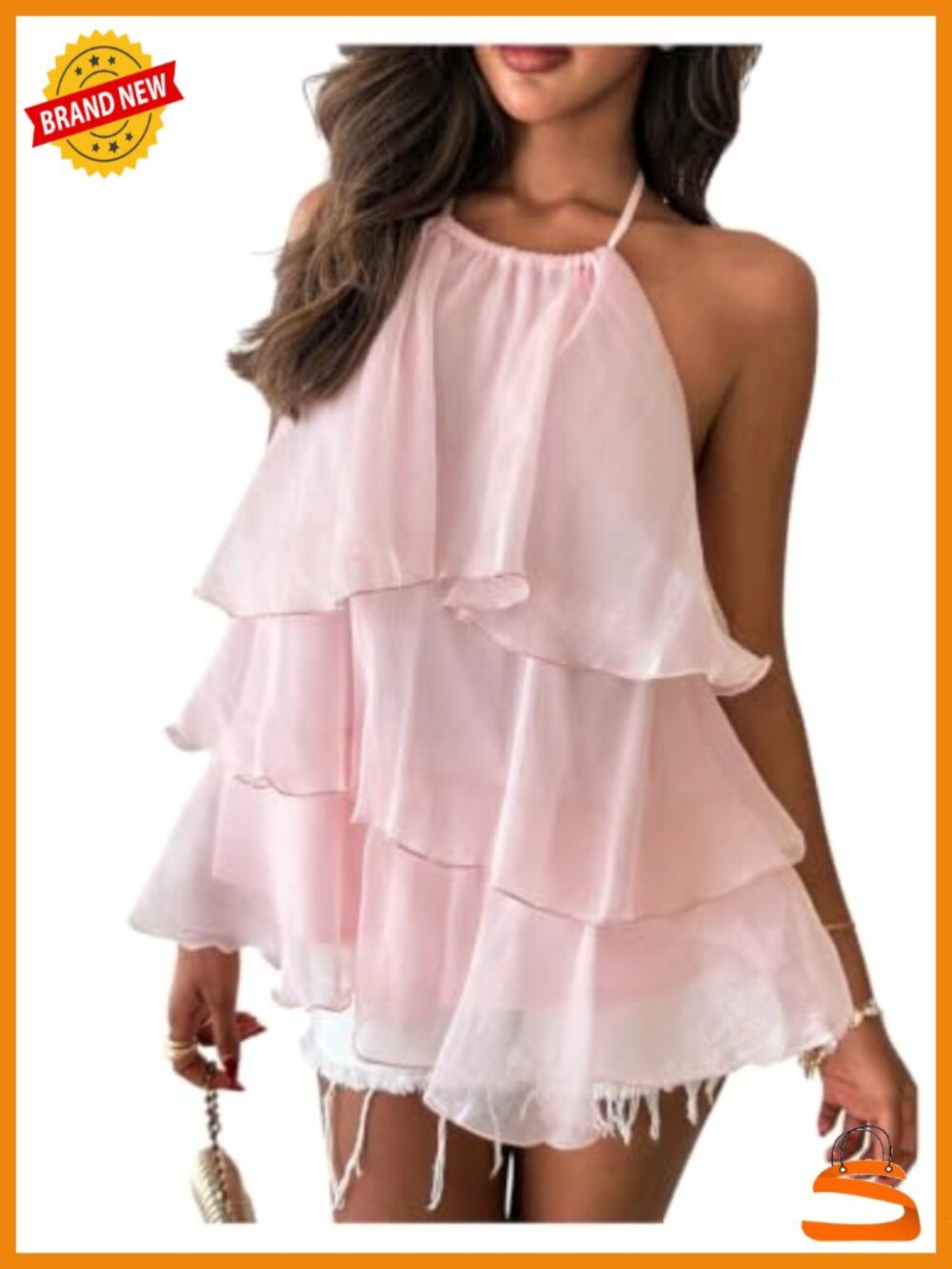 Floerns Sleeveless Open Back Tiered Ruffle Halter Top Going Out Brunch Camisole